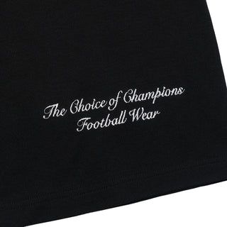 Black polo shirt with 'The Choice of Champions Football Wear' embroidery
