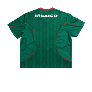 Men's green soccer jersey back with MEXICO print and red trim