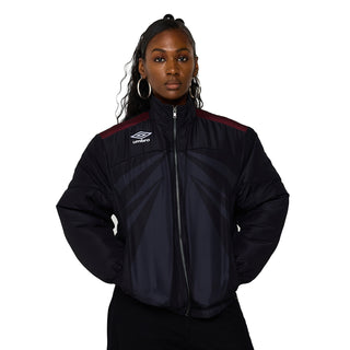 Men's black windbreaker jacket with full-zip, hood, and Umbro logo on chest