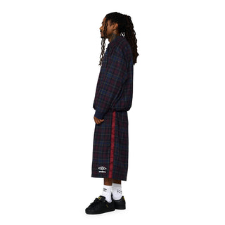 Plaid windbreaker shorts for men, side view with Umbro logo on leg