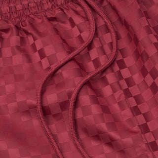 Cordovan checkered nylon shorts waistband with drawstring and stitched elastic