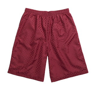 Cordovan checkered nylon shorts with elastic waistband and interior drawcord