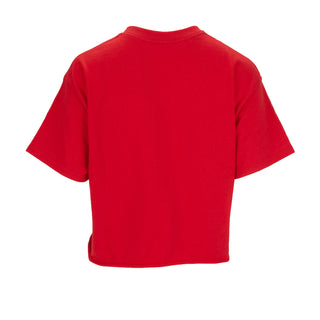 Women's red boxy tee, plain back