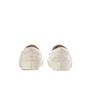Women's lace slip-on sneaker, marshmallow, rear view with heel panel