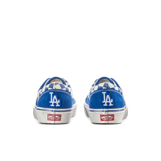 Men's low-top Vans sneakers, blue back with LA logo patches and white sidewalls