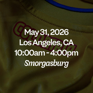 Promotional event graphic with large white text reads: “May 31, 2026,” “Los Angeles, CA,” and “10:00am – 4:00pm" at Smorgasburg