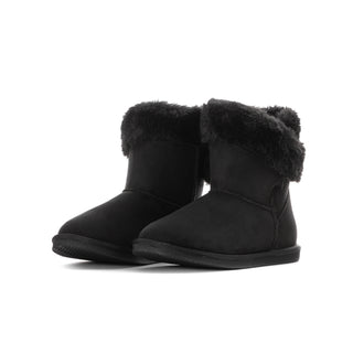 Youth black wrap boots with faux-fur cuffs and low-profile rubber sole