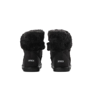 Youth black wrap boots with faux-fur cuffs and heel logo APRES
