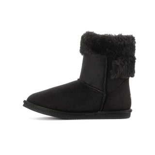 Youth black wrap boot with side stitching and faux-fur cuff