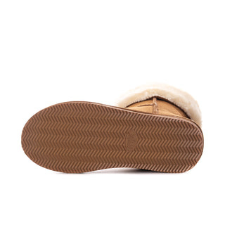 Chestnut wrap boot outsole with textured tread and stitched edge detail.