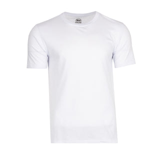 Men's white crew-neck tee with short sleeves