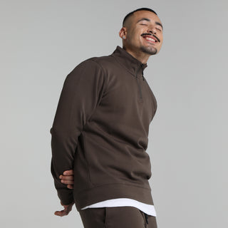 Men's Triumph quarter-zip pullover, mock neck, dark brown