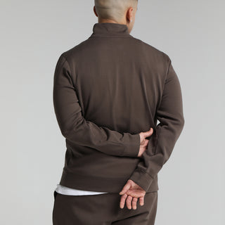 Men's Triumph quarter-zip pullover back view, dark brown mock neck
