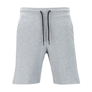 Men's heather grey knit shorts with drawstring waist