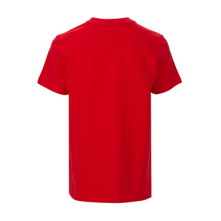 Youth crew-neck T-shirt in racing red, short sleeves, back view