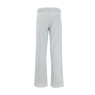 Youth heather grey fleece wide-leg pants, back view, elastic waistband