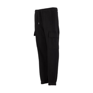 Youth black fleece cargo pants with side cargo pocket and drawstring waist