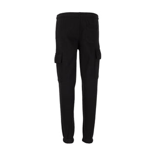 Youth black fleece cargo pants with elastic waistband and side cargo pockets