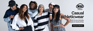 Group of people wearing casual athletic wear with WSS Athletic branding.