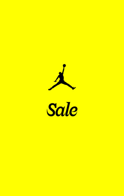 Black Jordan logo and 'Sale' text on a yellow background