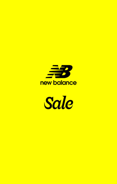 New Balance sale banner with logo on a yellow background