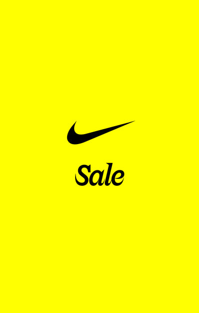 Black Nike logo and 'Sale' text on a yellow background