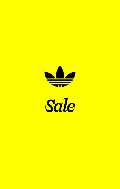 Adidas logo with 'Sale' text on a yellow background