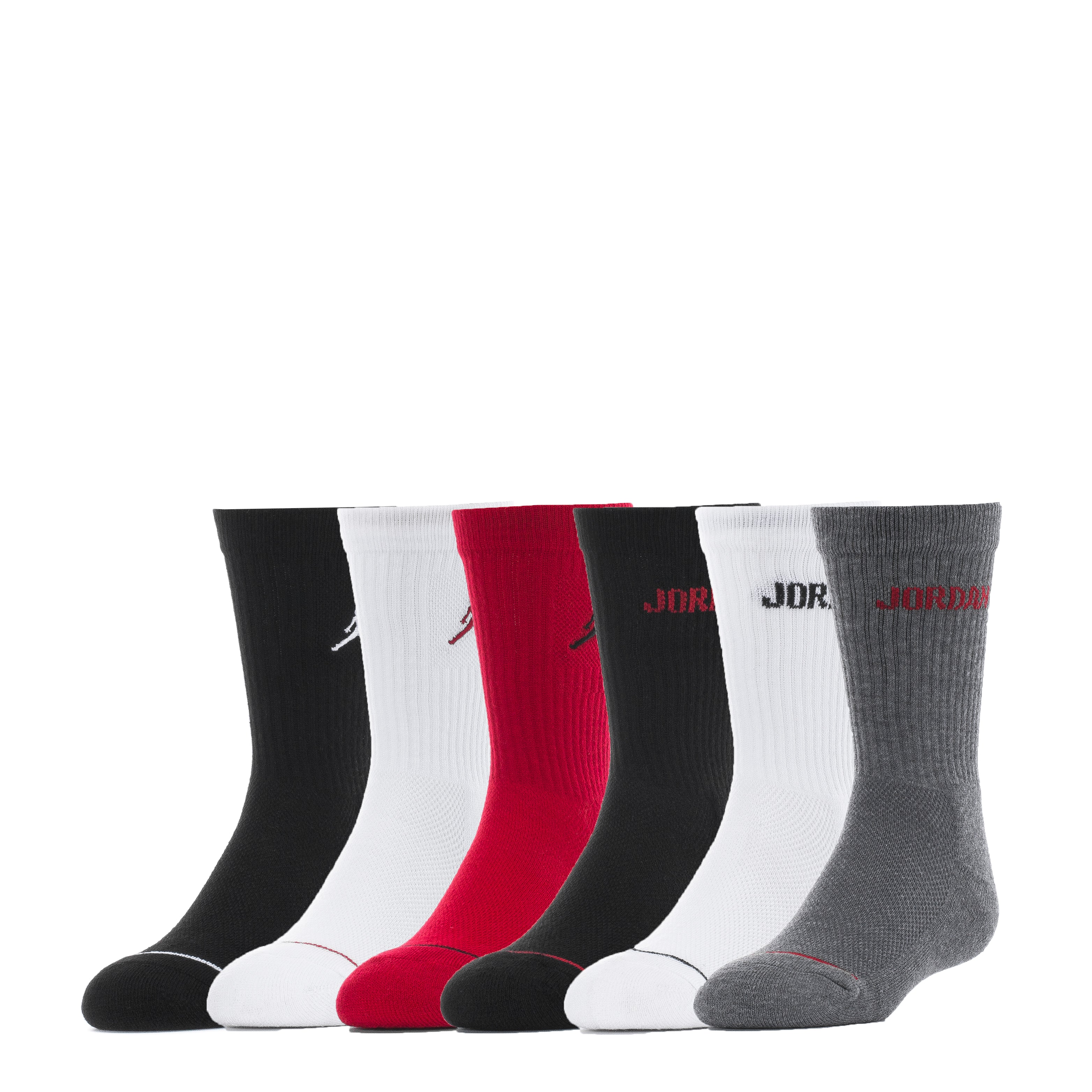 Jordan Boys Legend Crew Socks 6 Pack Black Red White Size M