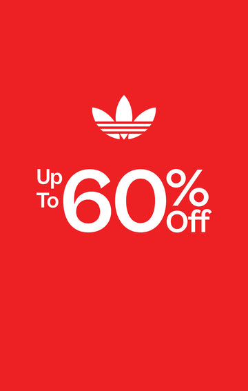 Adidas logo on a red background with 'Up To 60% Off' text