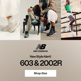 New Balance 603 and 2002R new style alert — shop now at WSS. Four-panel collage of men and women styling New Balance sneakers in casual and urban looks.