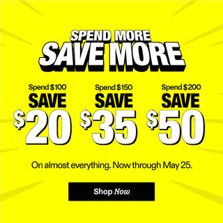 Promotional graphic with savings information on a yellow background