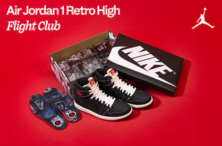 Black sneakers with white laces on a red background, featuring Nike and Jordan branding.