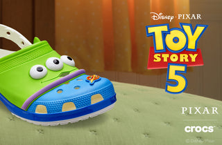 Disney Pixar Toy Story 5 Crocs. Green and blue Aliens Croc for kids 