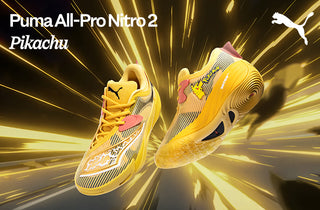 Puma All-Pro Nitro 2 Pikachu sneakers with dynamic background