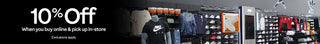 10% off when you buy online and pick up in-store — WSS Nike store interior with sneakers and apparel. Exclusions apply.