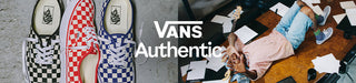 Vans Authentic shoes with a person lying on the floor and scattered papers.
