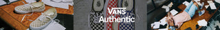 Vans shoes on a wooden floor with Vans logo and text in the middle, followed by a person lying on the floor with papers.