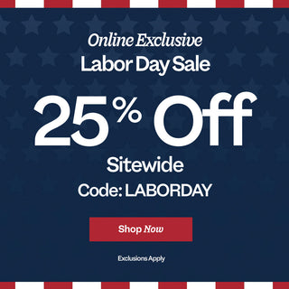 Online-exclusive Labor Day Sale offering 25% off sitewide through September 7 with code LABORDAY and a “Shop Now” button.