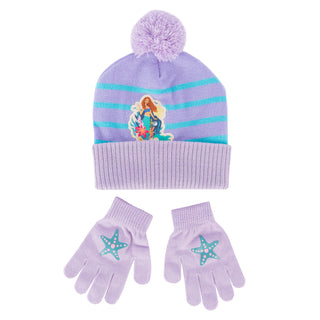 Conjunto de guantes y gorro con pompón de La Sirenita para niños